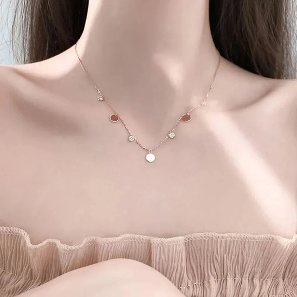 925 Sterling Silver Dainty Disc Coin Necklace Rose Gold Minimalist Choker - Picture 2 of 4